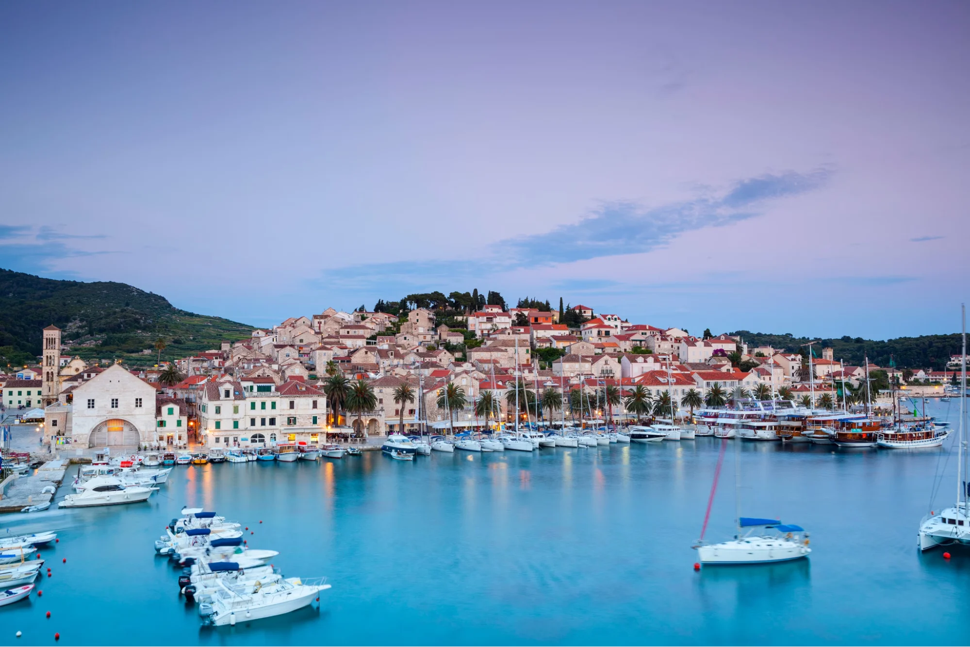 Hvar island harbour and lavender fields Croatia