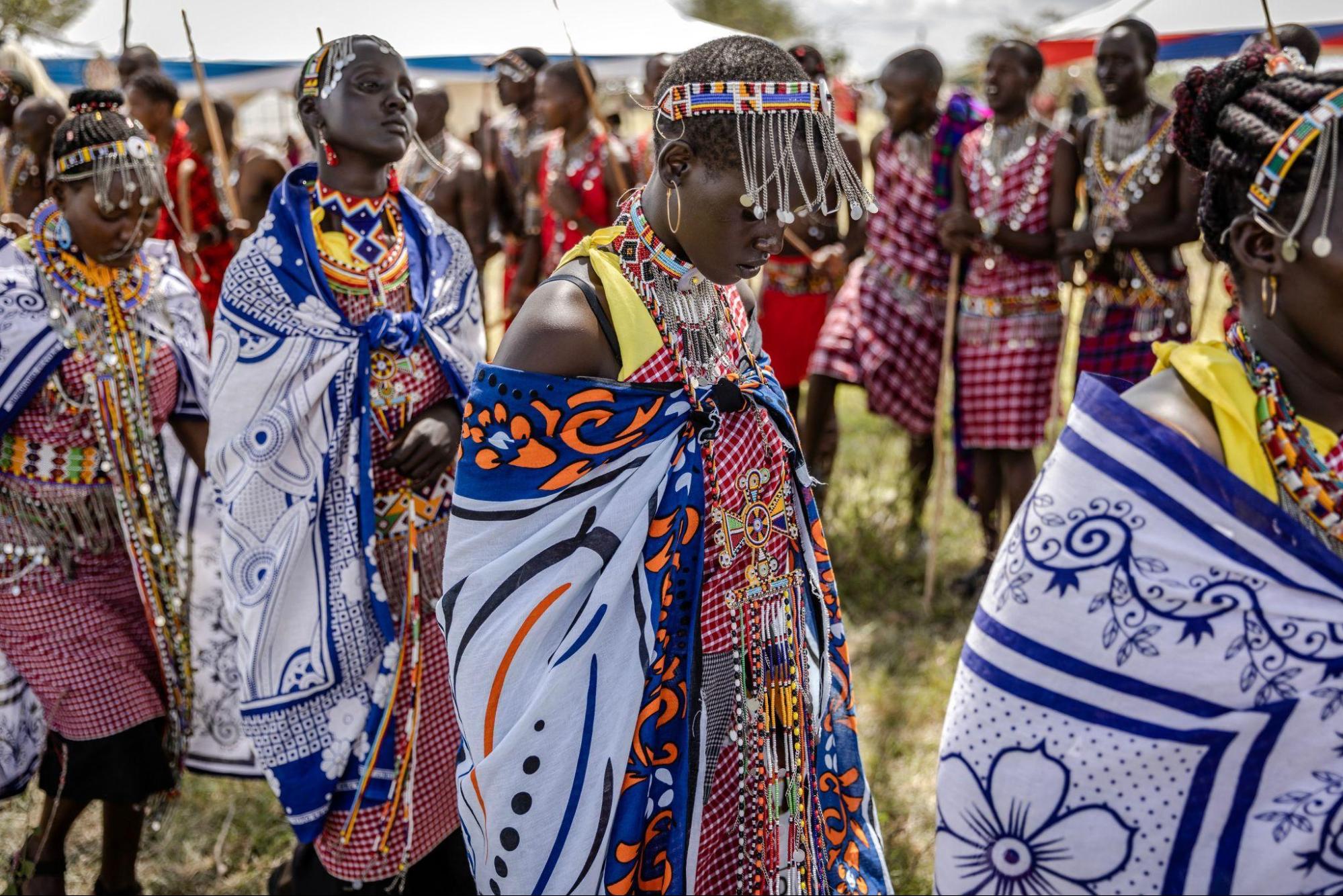 Distinctive clothing and beadwork of the Masai people