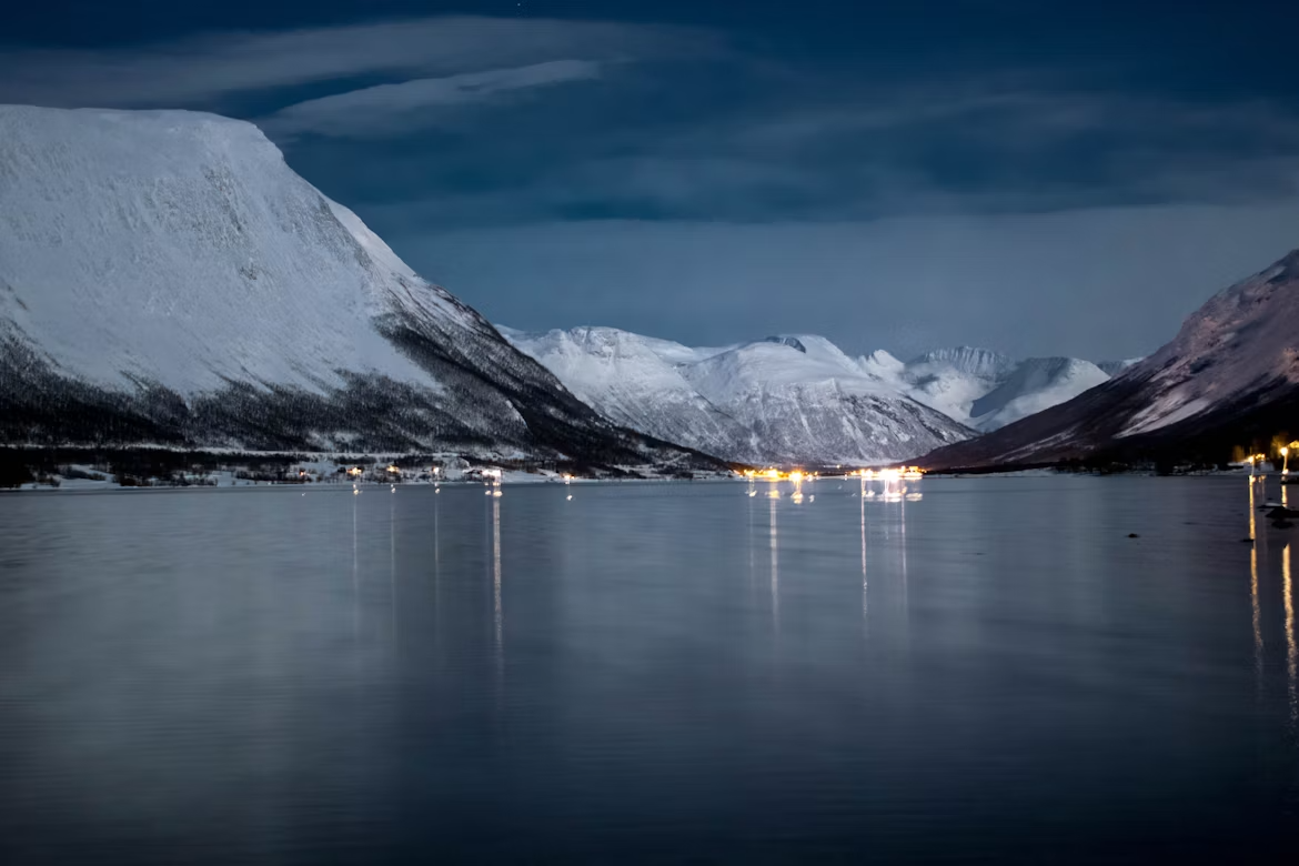 Norway winter fjord and mountain view for a Christmas itinerary